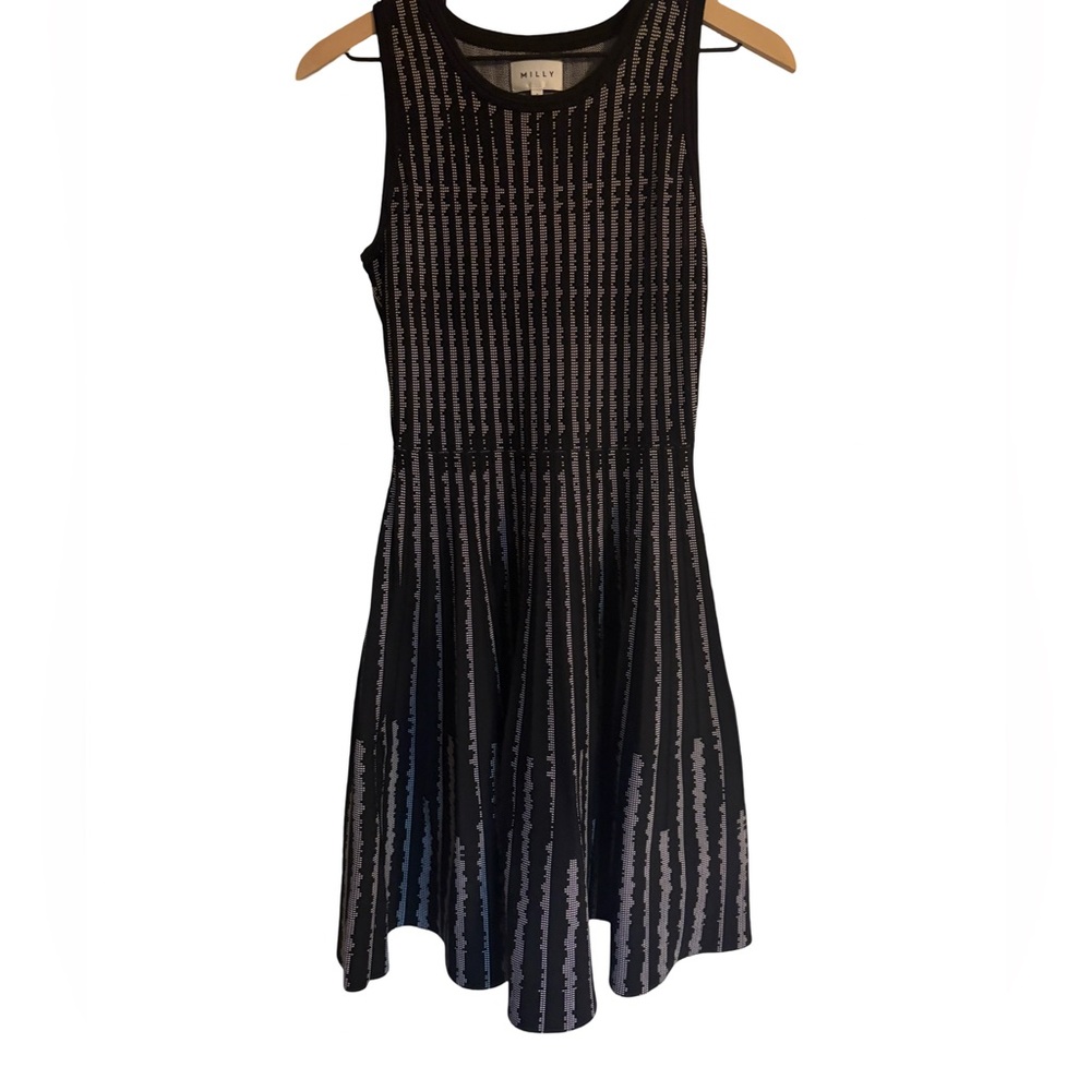 Milly Black and White Sleeveless Midi Dress